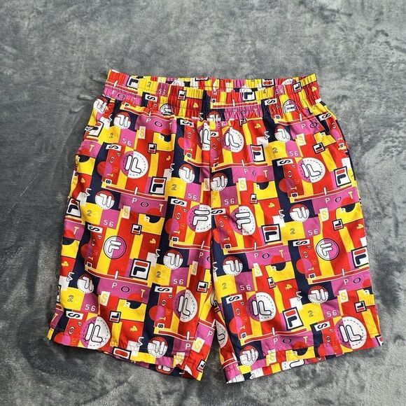 Vintage FILA Sz L Vibrant Geometric All Over Logo SPORT Shorts Swimming Trunks - Picture 2 of 11